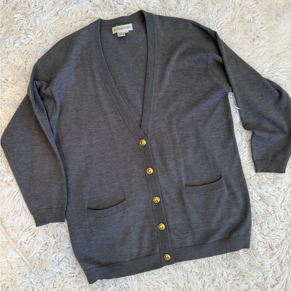 Charcoal Gray Button-Down Cardigan Sweater